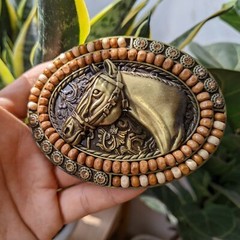 Horse Head w/Coral Stone – Mens Belt Buckle – Zircon Alloy Retro Western Cowboy
