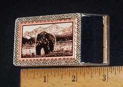 2 1/2&Prime; DRESS SIZE BELT BUCKLE W/COPPER & SILVER-PLATE GRIZZLY BEAR/SHORE SCENE