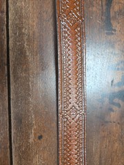 Belt C+ J Inc Pewter Buckle With Deer In Woods Belt Brown Tooled Leather 46
