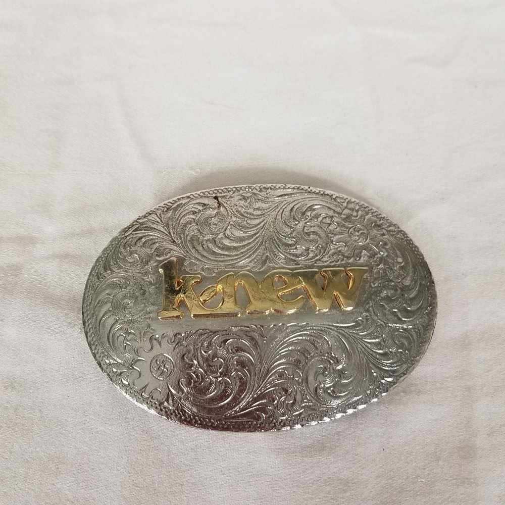 Belt Buckle Silver Gold Excellent Western Floral Knew Oval engraved peg back
