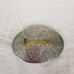 Belt Buckle Silver Gold Excellent Western Floral Knew Oval engraved peg back
