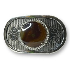Western Belt Buckle Silver Tone Brown Multicolored Gemstone Cowboy Cowgirl