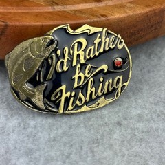 Vtg 1985 The Great American Buckle Co I&rsquo;d Rather Be Fishing Trout Belt Buckle