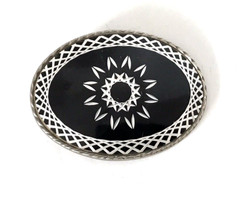 Silver Nickel Diamond Cut Rockmount Western Style 3.5&Prime; x 2.5&Prime; Oval Belt Buckle