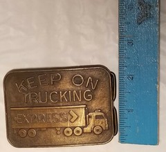 KEEP ON TRUCKING Belt Buckle Bronze Tone Truck Driving Transportation