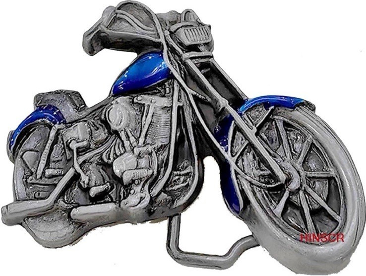 Motorcycle Silver Blue Metal Belt Buckle for Men Interchangeable
