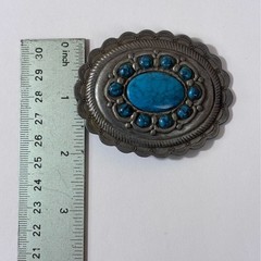 Vintage Belt Buckle Faux Turquoise Western Southwestern Boho Silver Metal Oval