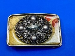 Chunky Raised Flower Swirl Theme Oval Cluster In Rectangular Belt Buckle