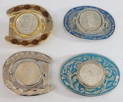 Silver Dollar Coins Set in Western Belt Buckles