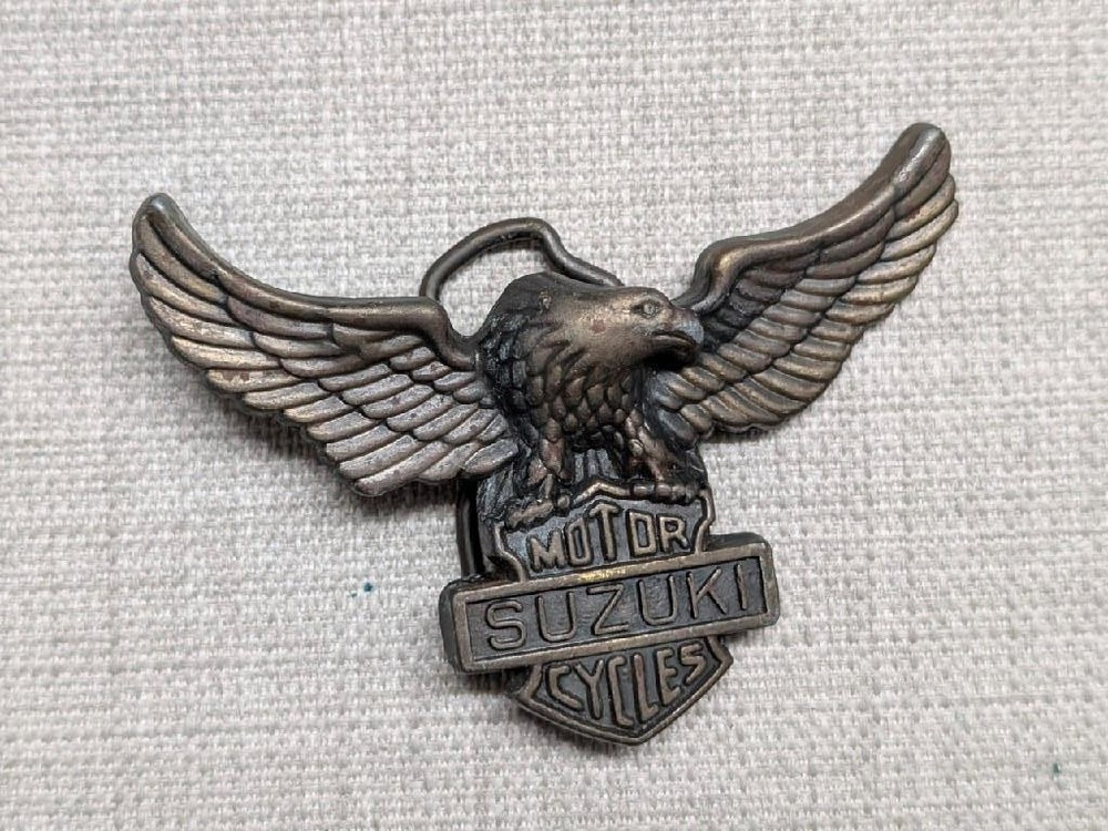vintage 1970s belt buckle SUZUKI motorcycles EAGLE western BIKER cowboy