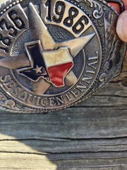Vintage TL&B Brass Texas Sesquicentennial 1836-1986 Metal Belt Numbered 1508