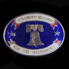 &lsquo;Liberty Bell&rsquo; Gold with Blue & White Trim Belt Buckle NEW