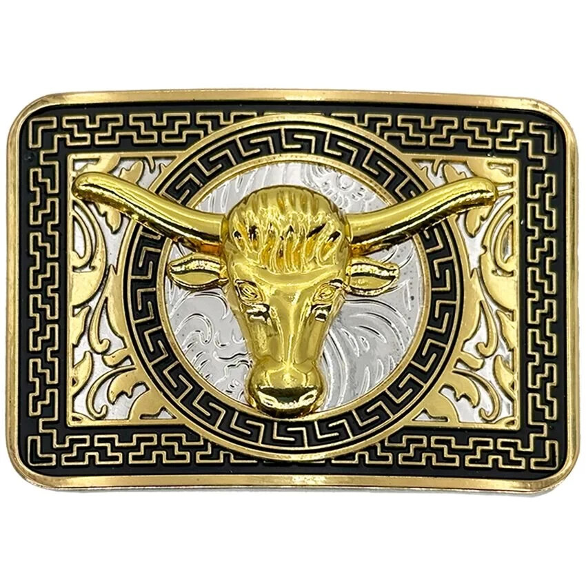WesternBull Head Longhorn Belt Buckle Gold and Black Designer Style