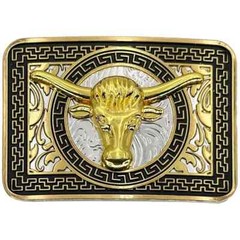 WesternBull Head Longhorn Belt Buckle Gold and Black Designer Style