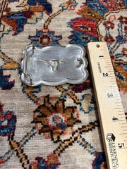 Vintage Rockmount Denver Longhorn Belt Buckle Silver Tone Made USA