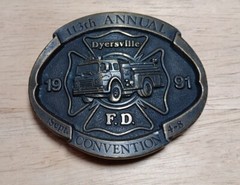Fire Department Firefighter Fireman Firetruck Belt Buckle 1991 Responder VINTAGE