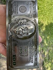 Chrome Metal US $100 Dollar Bill Novelty Belt Buckle Pieces of Flare