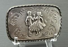 VTG 70s-80s Men&rsquo;s Women&rsquo;s Silver & Brass Tone Metal Dancing Couple Belt Buckle