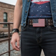 Men Women Silver Metal Western Belt Buckle United States America Flag USA July 4