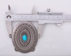 Vintage Charm Southeast Indian Ethnic Flower Turquoise Leather Belt Buckle Huge