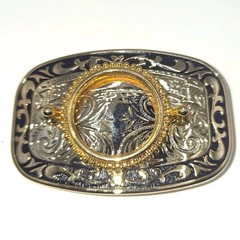 Vintage Western Blank Floral Scroll Belt Buckle Gold Silver Tone Black Enamel