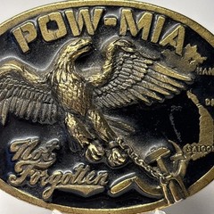 Military Belt Buckle POW MIA Eagle Great American #1822 USA Black Gold Vintage