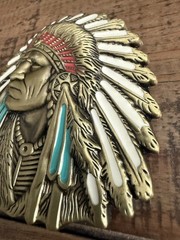 Indian Warrior Chief Belt Buckle Western Cowboy Native American Metal Enamel