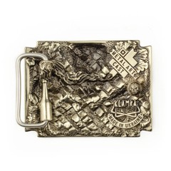 German silver belt buckle Banderstadt, Artistic sculptural fighting skull buckle