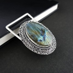 Natural Labradorite Gemstone Handmade 925 Sterling Silver Vintage Belt Buckle