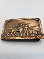 Vtg Western Belt Buckle Copper Brass Cowboy Wrangler Cattle Horse