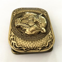 Roaring Tiger Head Belt Buckle Pure Brass Shiny Vintage Antique Western Cowboy