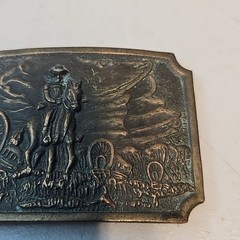 Vintage Western Belt Buckle Pioneers Wagon Train Trail Cowboy Horse