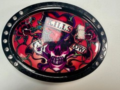 Ed Hardy Love Kills Slowly Signature Tattoo Skull with Rhinestones Belt Buckle