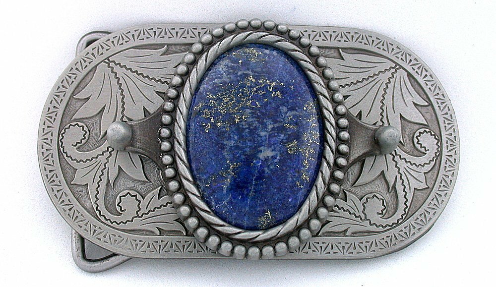 Silver Color Southwest Western Oval Natural Lapis Cabochon Belt Buckle EPBB166