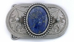 Silver Color Southwest Western Oval Natural Lapis Cabochon Belt Buckle EPBB166