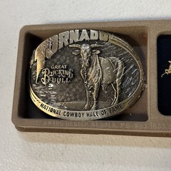 Tornado Great Bucking Bull Brass Belt Buckle National Cowboy Hall of Fame