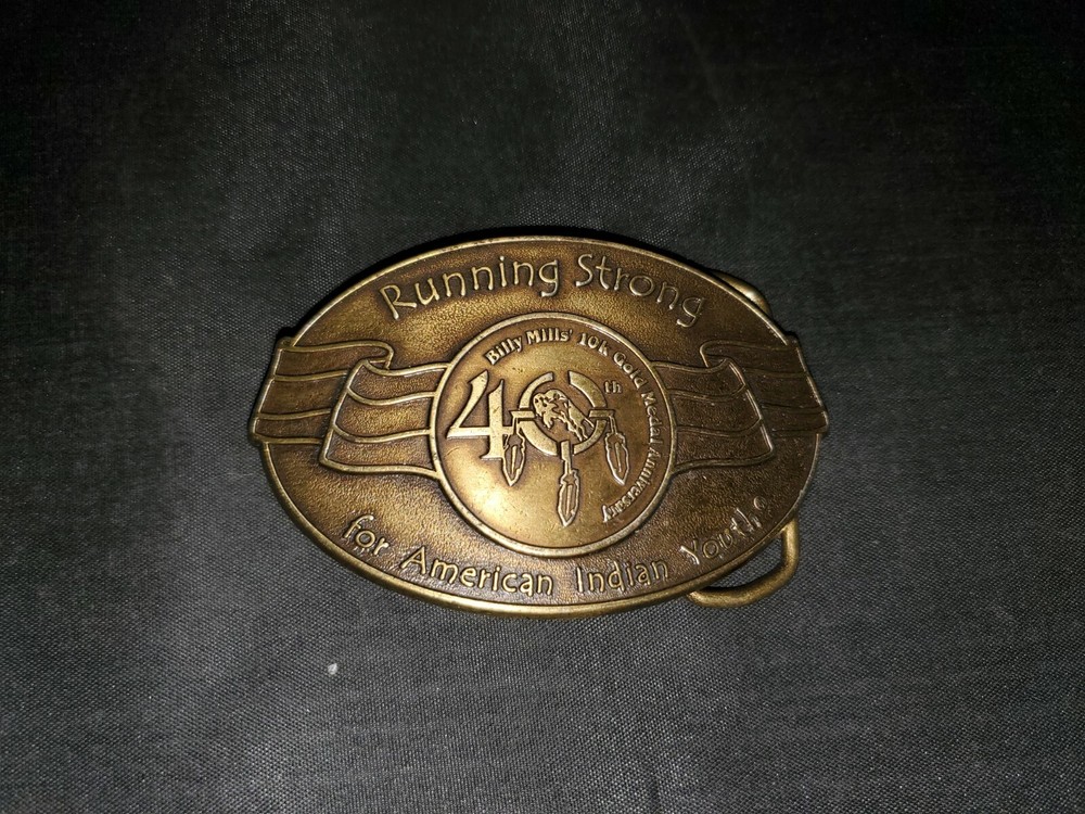 Billy Mills 10k Gold Medal 40th Anniversary Running Strong Belt Buckle