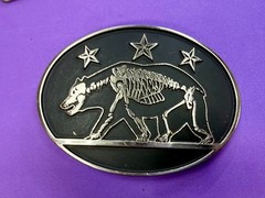 California State Flag Skeleton Grizzly Bear Stars Belt Buckle Chrome 6464