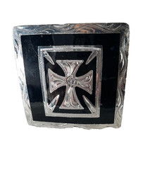 Western Mens Belt Buckle 3.25 x 3 in Southern Cross Cowboy Black Silver 1.5