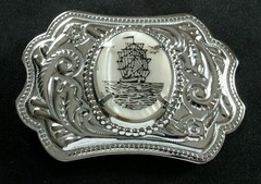 SAILING TALL SHIP RIGGED MASTED OCEAN VESSEL INSERT SILVER TONED BELT BUCKLE