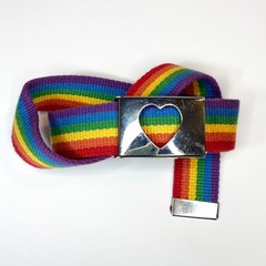 Canvas Rainbow Belt with Heart Flip Top 1.25&Prime; Wide Buckle