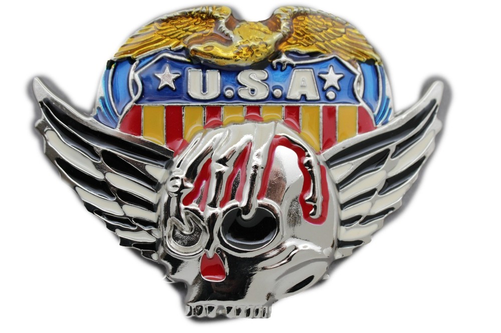 Men Women Silver Metal Belt Buckle Skull Wings Skeleton USA American Eagle Army
