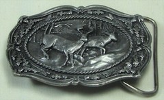 Vintage 1985 W-150 Buck & Doe Running Bergamot Belt Buckle USA