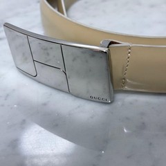 GUCCI buckle belt Logo hardware Authentic Beige Leather Made in Italy Men&rsquo;s