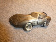 Vintage 1970s Brass Corvette Car Belt Buckle 5 1/2&Prime; Wide
