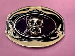 Cream & Purple Colors Skull Motorcycle Biker Large Oversized Belt Buckle