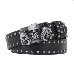 JAZTAKU Mens Punk PU Leather Skull Belt Gothic Rock Style Medium, A2: