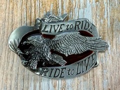LIVE to RIDE, RIDE to LIVE Patriotic Eagle USA Motorcycle Bikers Belt Buckle
