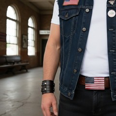 Men Women Belt Buckle Metal Silver United State America USA Flag Red Blue Unisex