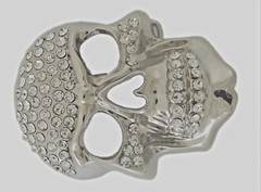 Skull Belt Buckles New Men Women Iced Style Silver Metal Bling Rhinestones Rebel